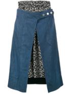 Creatures Of The Wind - Denim And Print Skirt - Women - Silk/cotton - 2, Women's, Blue, Silk/cotton