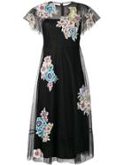 Red Valentino Floral Patch Tulle Midi Dress - Black