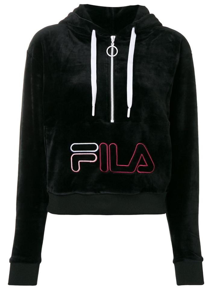 Fila Logo Cropped Hoodie - Black