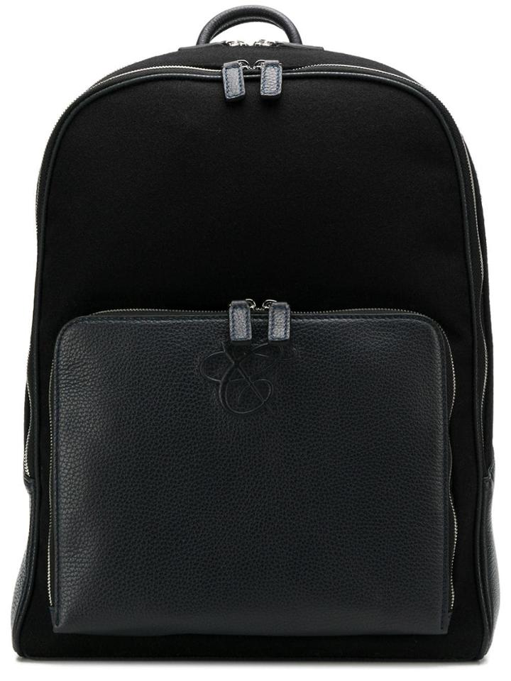 Canali Logo Embossed Backpack - Black