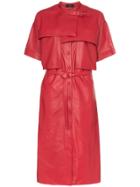 Joseph Riley Collarless Short-sleeved Leather Trench Coat - Red