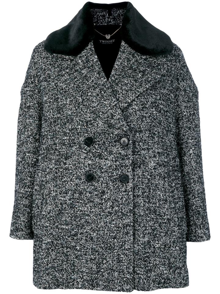 Twin-set Peaked Lapels Double-breasted Coat - Grey