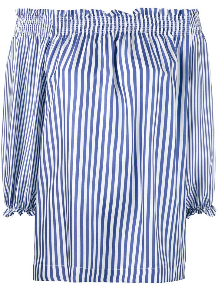 Striped Off Shoulder Blouse - Women - Silk - M, Blue, Silk, P.a.r.o.s.h.