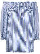 Striped Off Shoulder Blouse - Women - Silk - M, Blue, Silk, P.a.r.o.s.h.