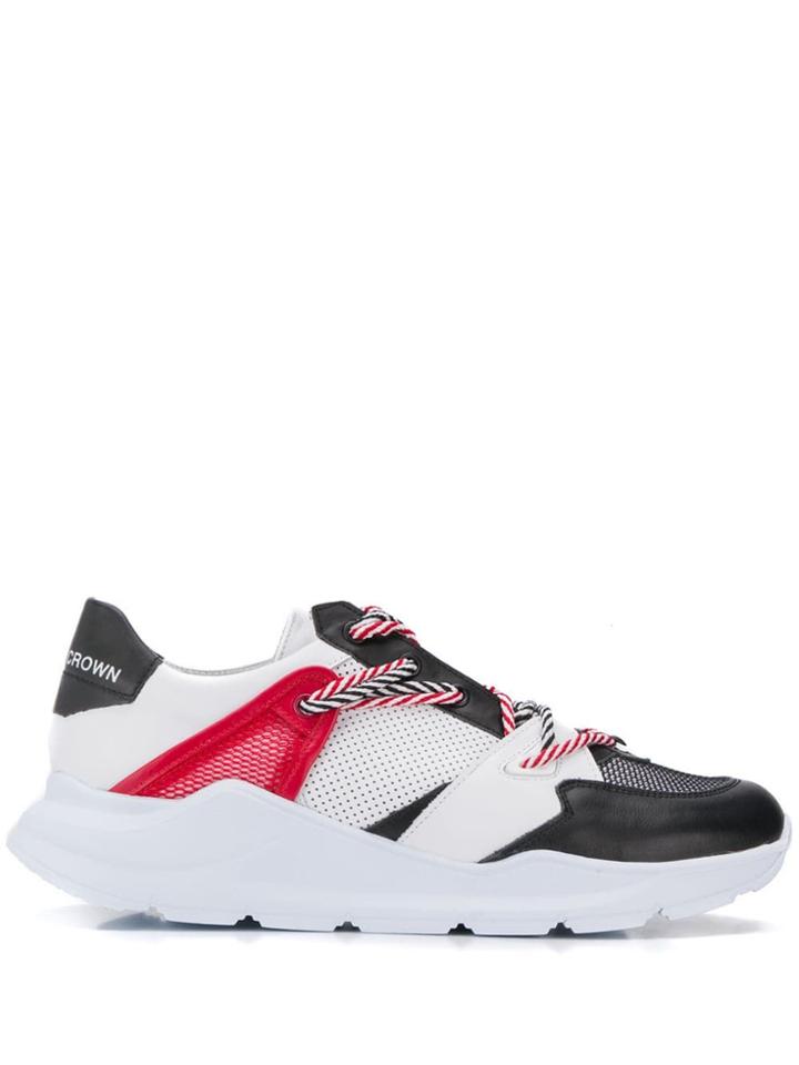 Leather Crown Border Line Sneakers - White
