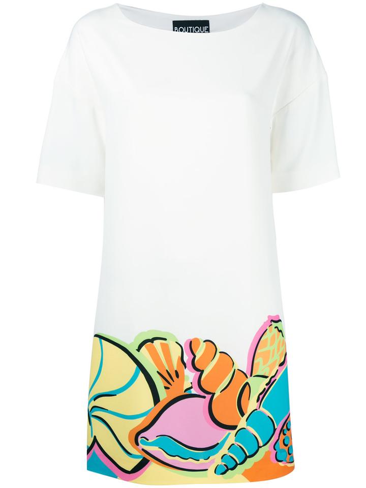 Boutique Moschino Printed Trim Dress, Women's, Size: 42, White, Polyester/other Fibers