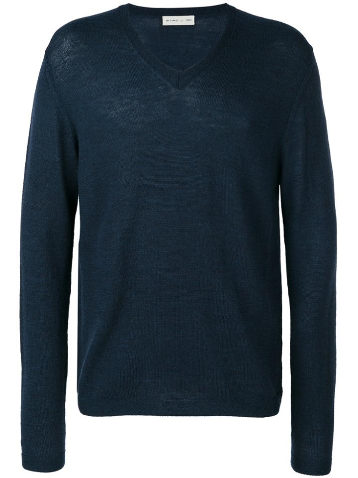 Etro Classic V Neck Sweater - Blue