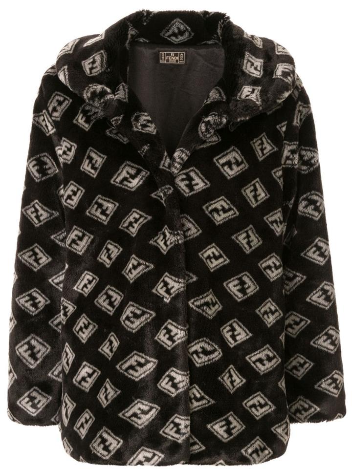 Fendi Pre-owned Zucca Pattern Faux Fur Coat - Black
