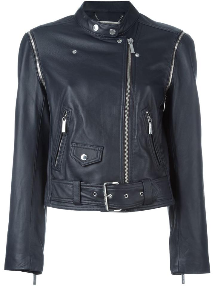 Michael Michael Kors Biker Jacket, Women's, Size: Xs, Blue, Lamb Skin/polyester/spandex/elastane