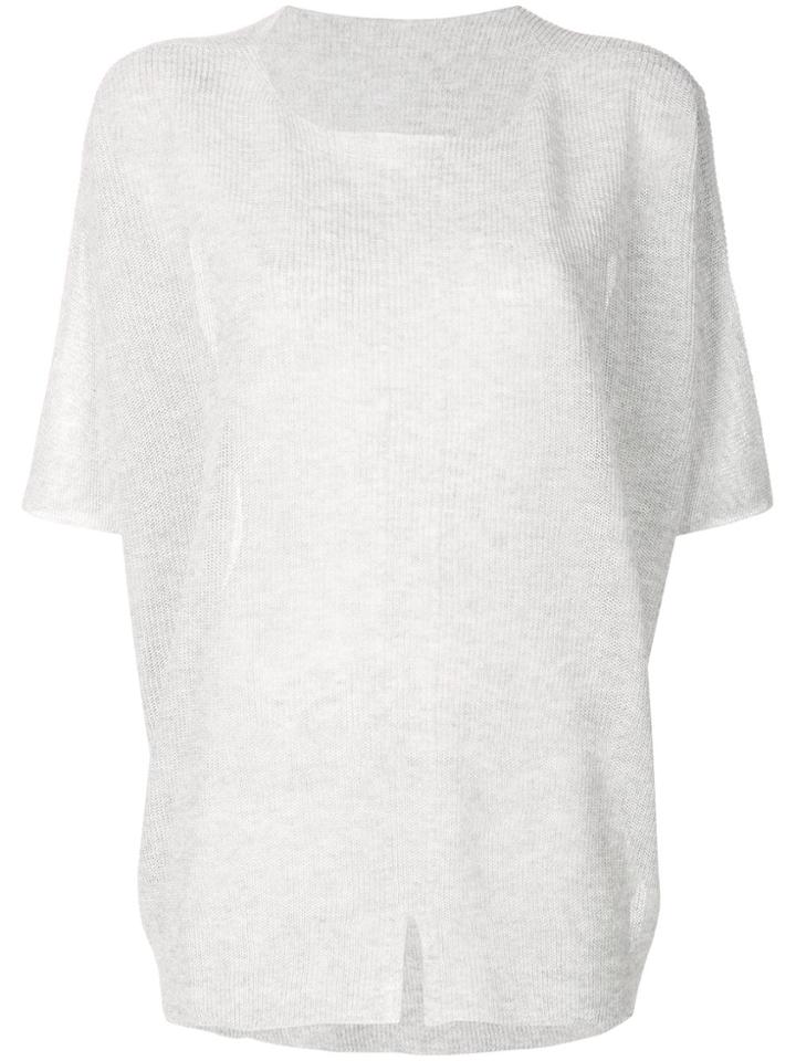 Le Tricot Perugia Ribbed Shortsleeved Jumper - Grey