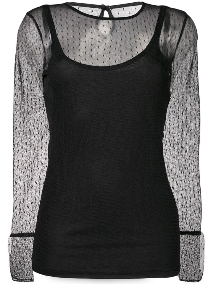 Luisa Cerano Dot Patterned Sheer Top - Black