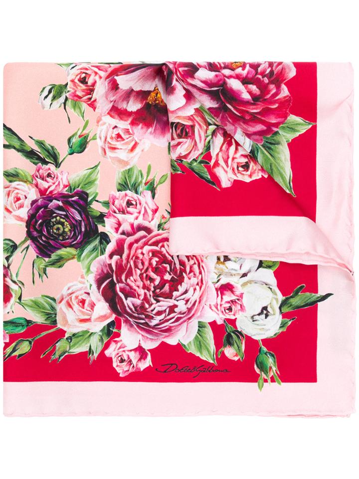 Dolce & Gabbana Peony Print Square Scarf - Pink & Purple