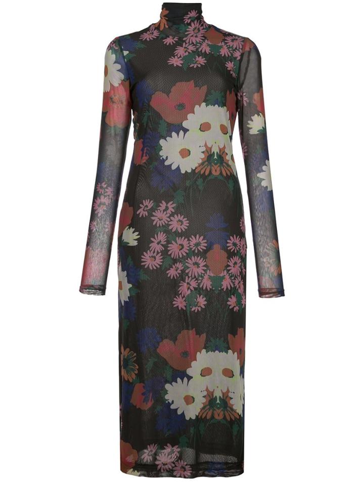 Staud Floral Long-sleeve Midi Dress - Black
