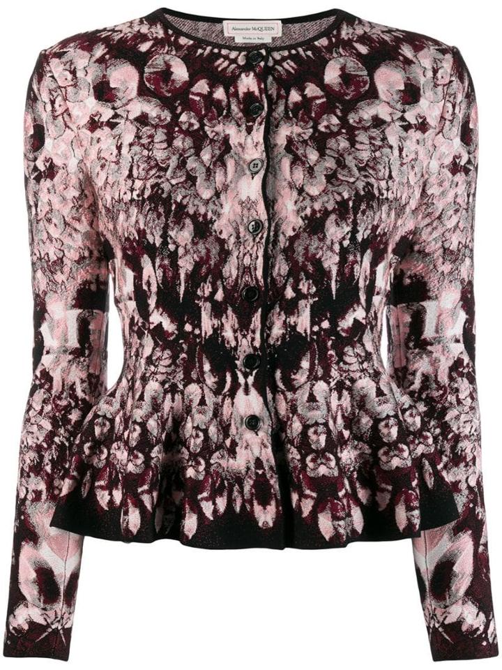 Alexander Mcqueen Abstract Print Peplum Cardigan - Red