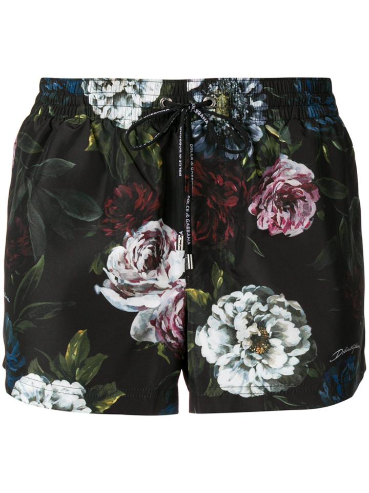 Dolce & Gabbana Floral Swim Trunks - Black