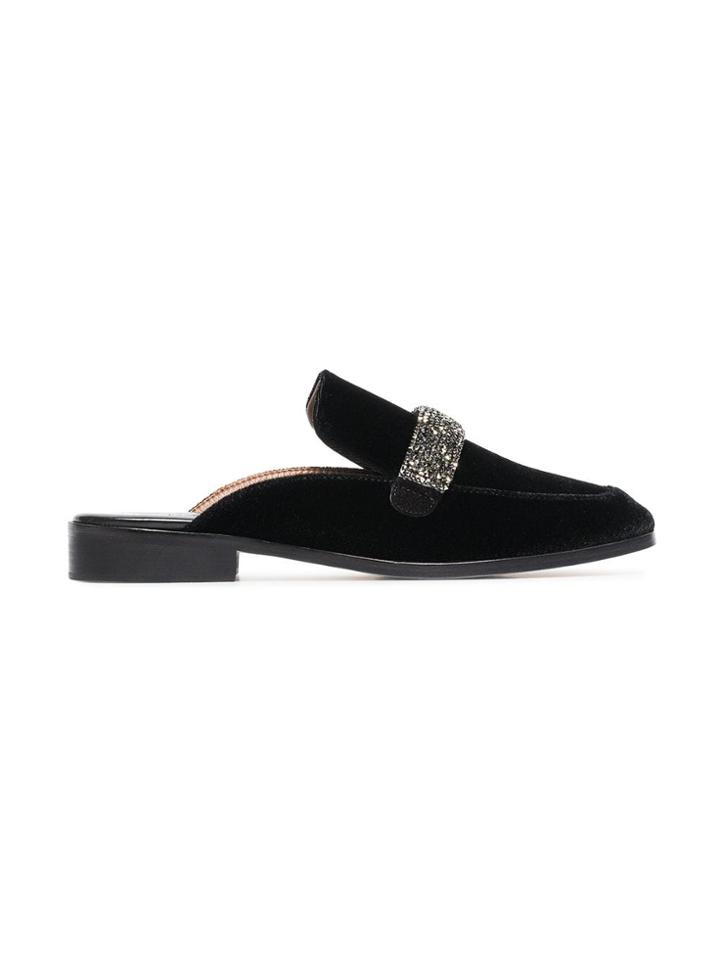 Newbark Melanie Flat Velvet Mules - Black