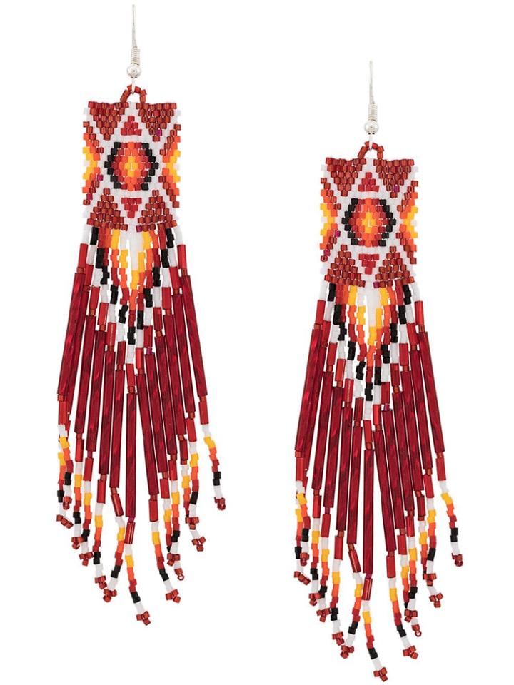 Jessie Western Beaded Long Earrings - Red