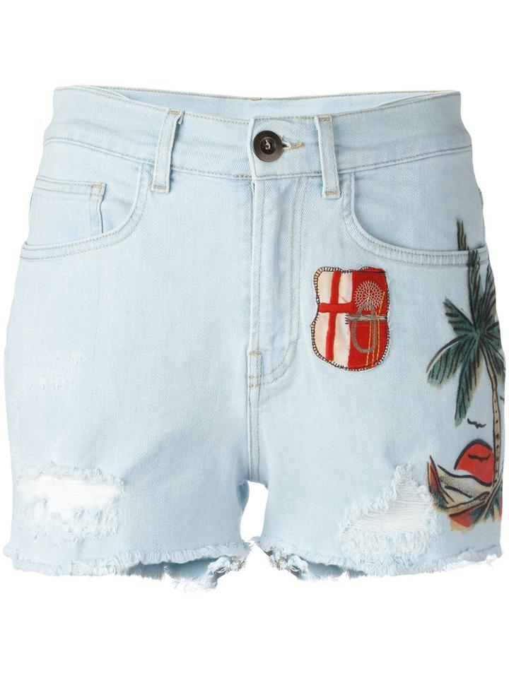 Mr & Mrs Italy Beach Patch Denim Shorts, Women's, Size: 42, Blue, Cotton/spandex/elastane