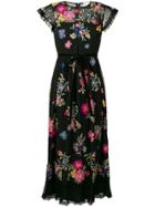 Red Valentino Floral Print Belted Tulle Dress - Black