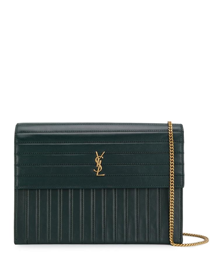 Saint Laurent Structured Logo Satchel Bag - Green