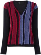 Versace Frayed Stripe V-neck Jumper, Women's, Size: 46, Black, Polyamide/viscose/wool