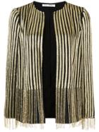 Oscar De La Renta Striped Print Fringed Jacket - Black