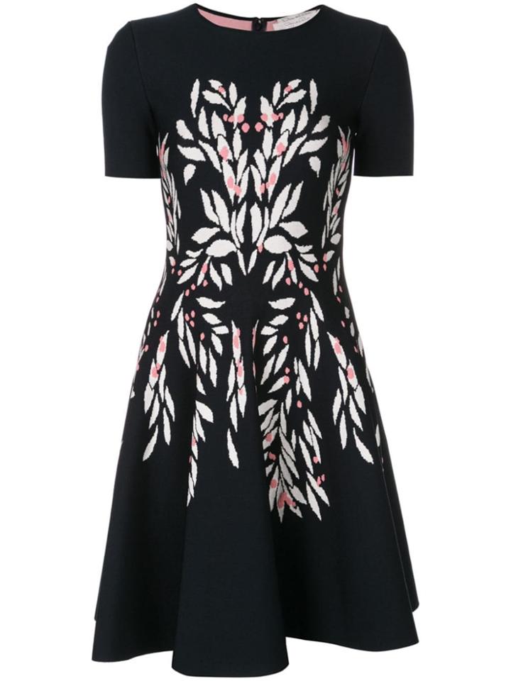 Oscar De La Renta Pleated Floral Dress - Blue