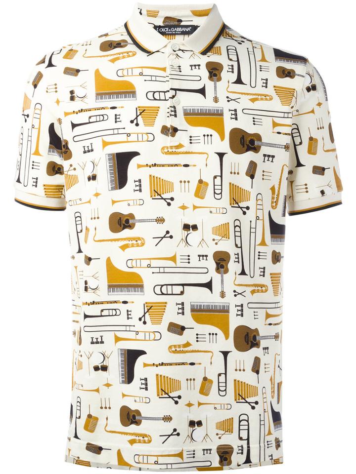 Dolce & Gabbana Music Printed Shirt, Men's, Size: 50, Nude/neutrals, Cotton
