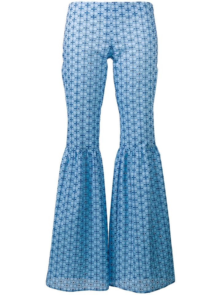 Daizy Shely - Fitted Patterned Flare Trousers - Women - Cotton - 38, Blue, Cotton