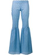 Daizy Shely - Fitted Patterned Flare Trousers - Women - Cotton - 38, Blue, Cotton