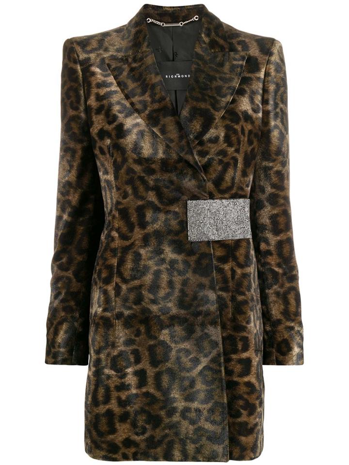 John Richmond Leopard Print Blazer - Grey