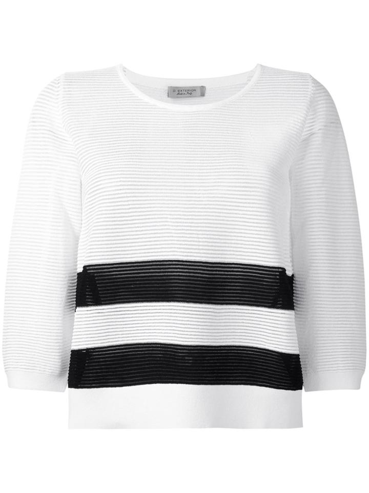 D.exterior Ribs Detail Striped Top - White