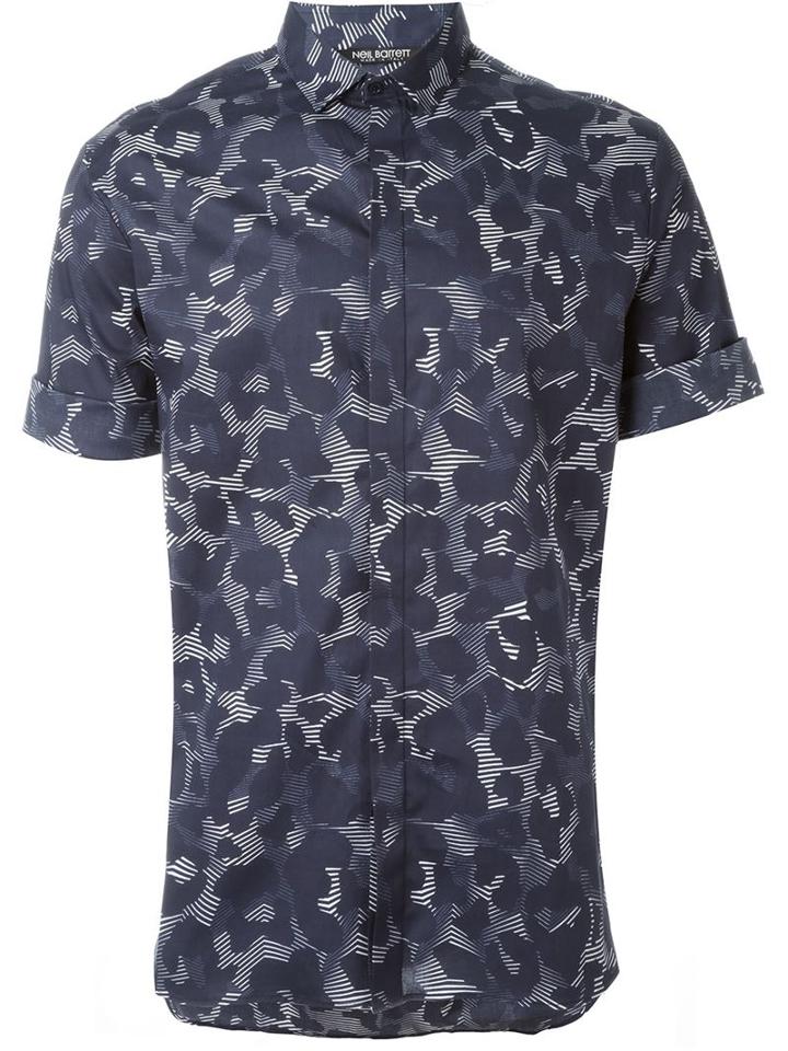 Neil Barrett Graphic Animal Print Shirt, Men's, Size: 42, Blue, Cotton/spandex/elastane