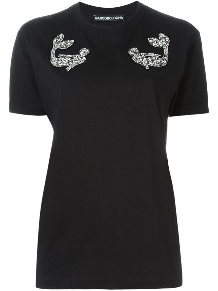 Marco Bologna Embellished Patch T-shirt, Women's, Size: 40, Black, Cotton