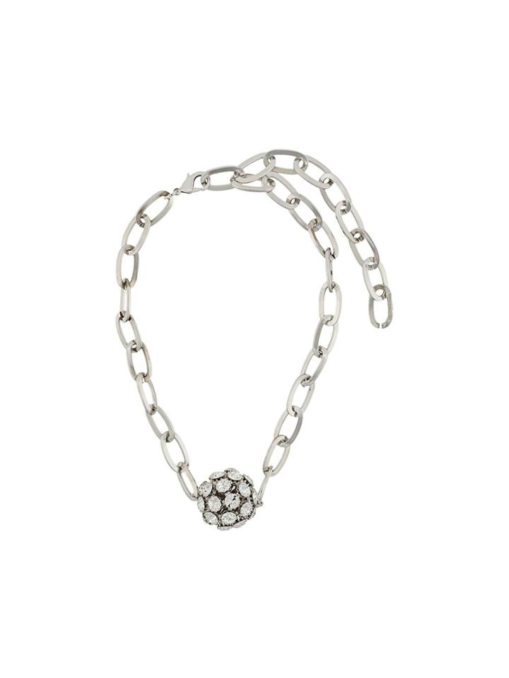 Alessandra Rich Crystal Embellished Sphere Necklace - Silver