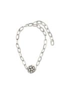 Alessandra Rich Crystal Embellished Sphere Necklace - Silver