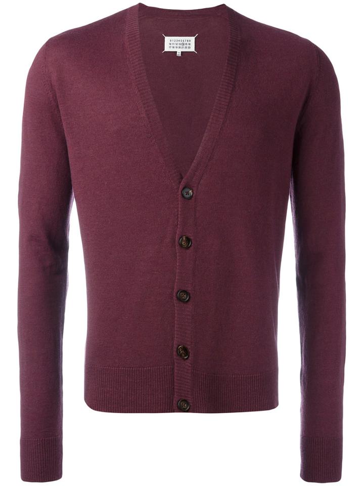 Maison Margiela Knitted Cardigan, Men's, Size: Xl, Red, Linen/flax/wool/calf Leather
