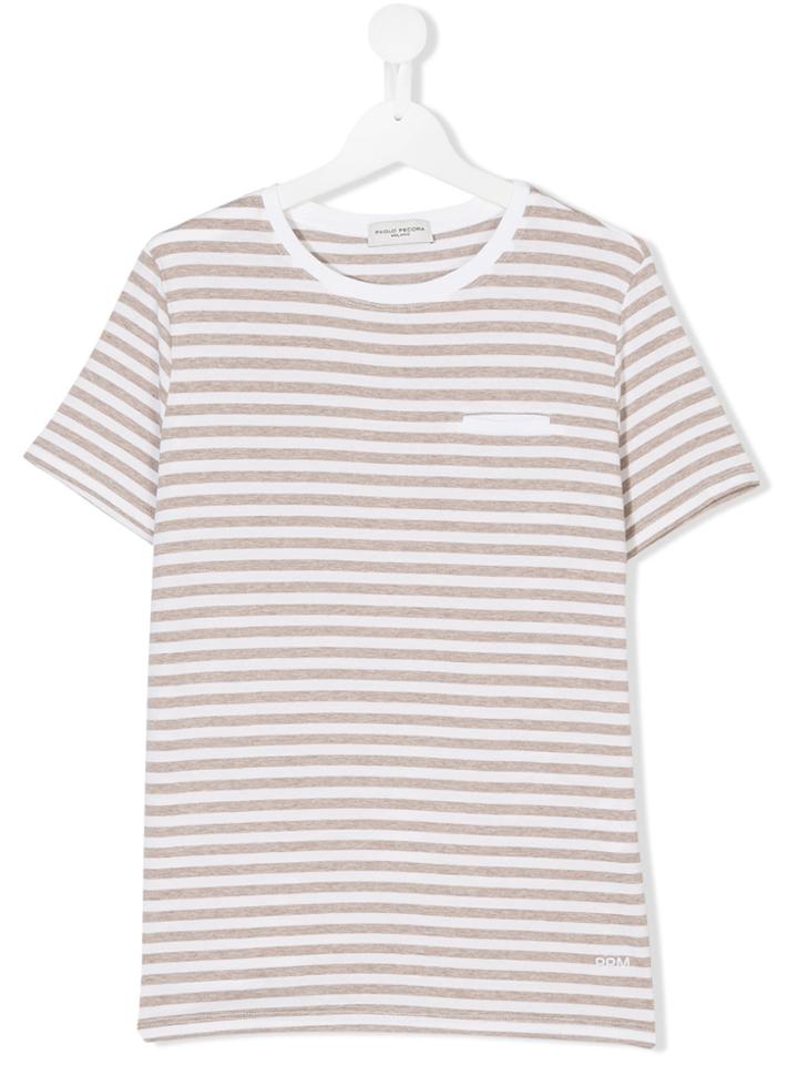 Paolo Pecora Kids Teen Striped Short Sleeve T-shirt - Nude & Neutrals