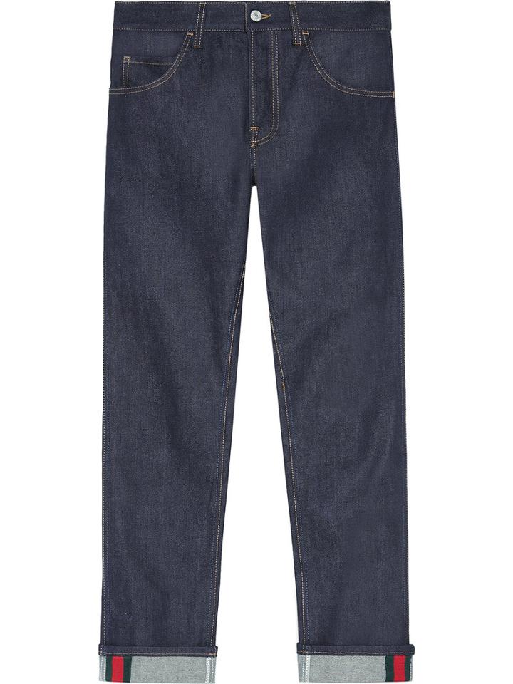 Gucci - Tapered Denim Pants With Web - Men - Cotton/spandex/elastane - 36, Blue, Cotton/spandex/elastane