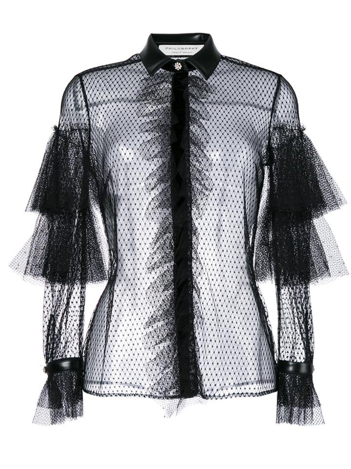 Philosophy Di Lorenzo Serafini Fishnet And Frill Trimmed Sheer Shirt -
