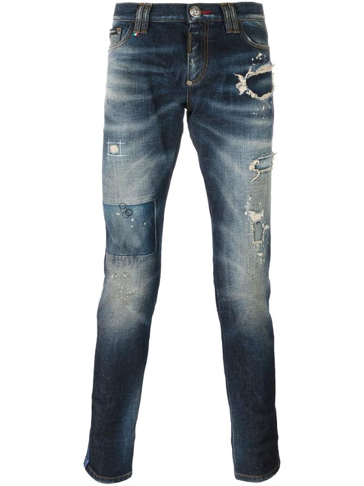 Philipp Plein Slim-fit Jeans, Men's, Size: 34, Blue, Cotton/elastodiene/polyester