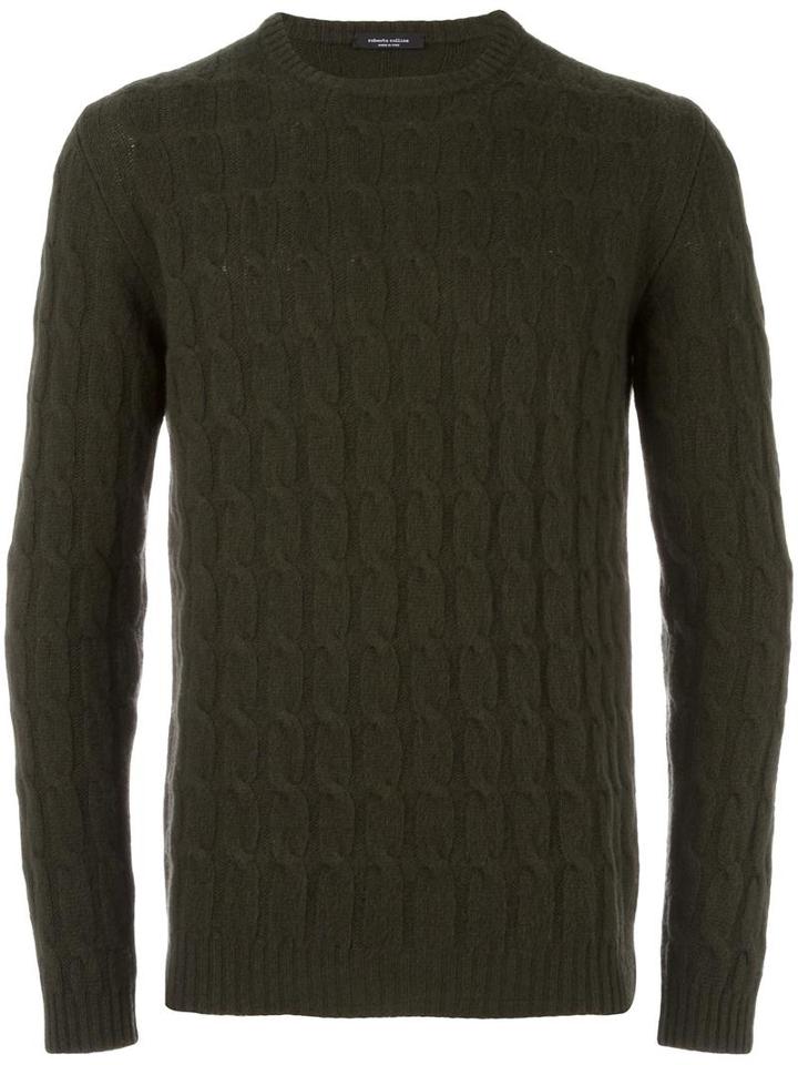 Roberto Collina Cable Knit Jumper, Men's, Size: 50, Green, Wool