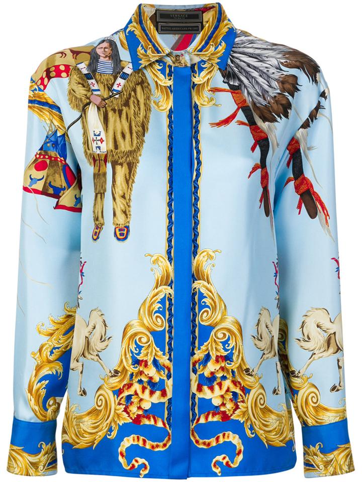 Versace Native American Print Shirt - Blue