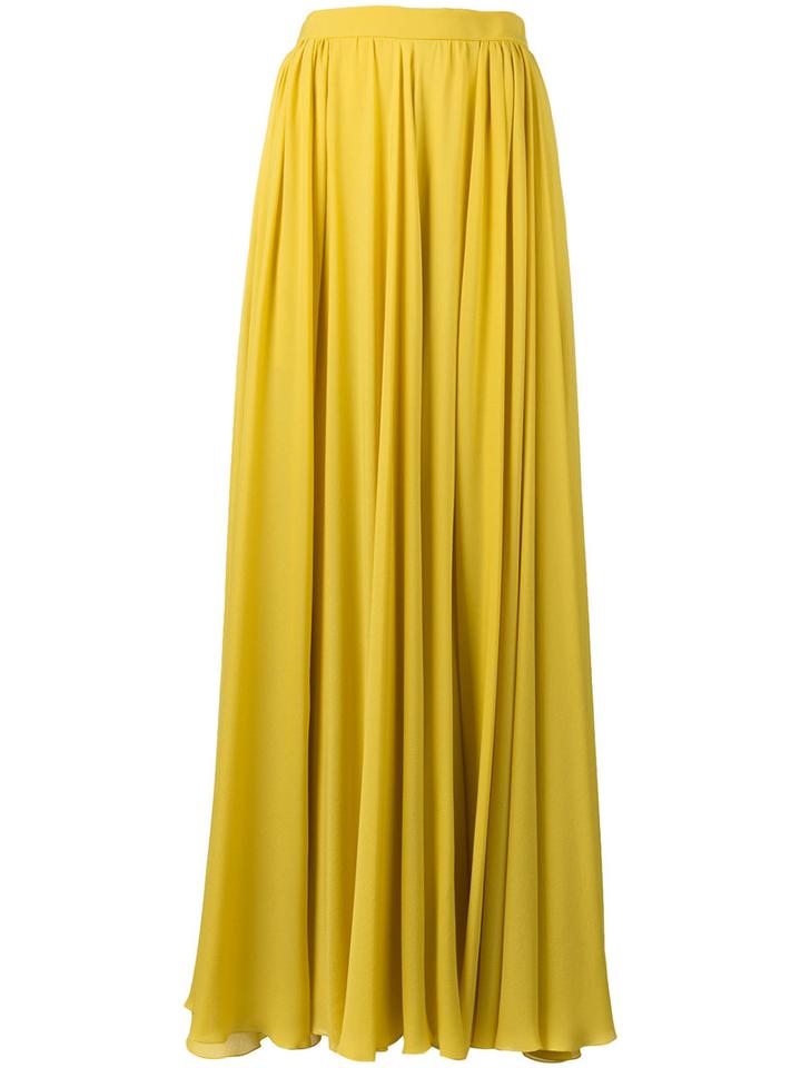 Elie Saab Pleated Slit Maxi Skirt, Women's, Size: 38, Yellow/orange, Silk