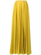 Elie Saab Pleated Slit Maxi Skirt, Women's, Size: 38, Yellow/orange, Silk