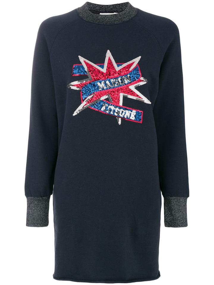 Maison Kitsuné Sequin Embellished Sweatshirt Dress - Blue