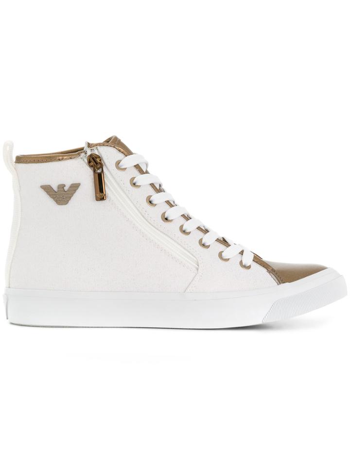 Emporio Armani Metallic-trimmed Hi-top Sneakers - White