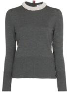 Thom Browne Pearl Collar Knitted Wool Jumper - Grey