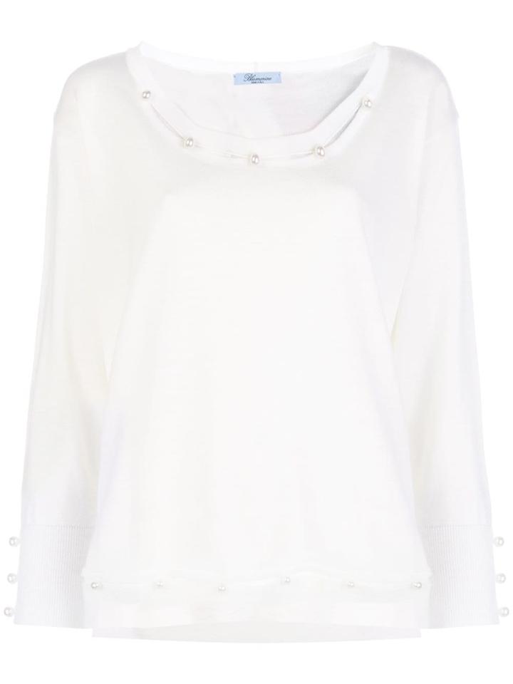 Blumarine Pearl Embellished Knitted Top - Neutrals