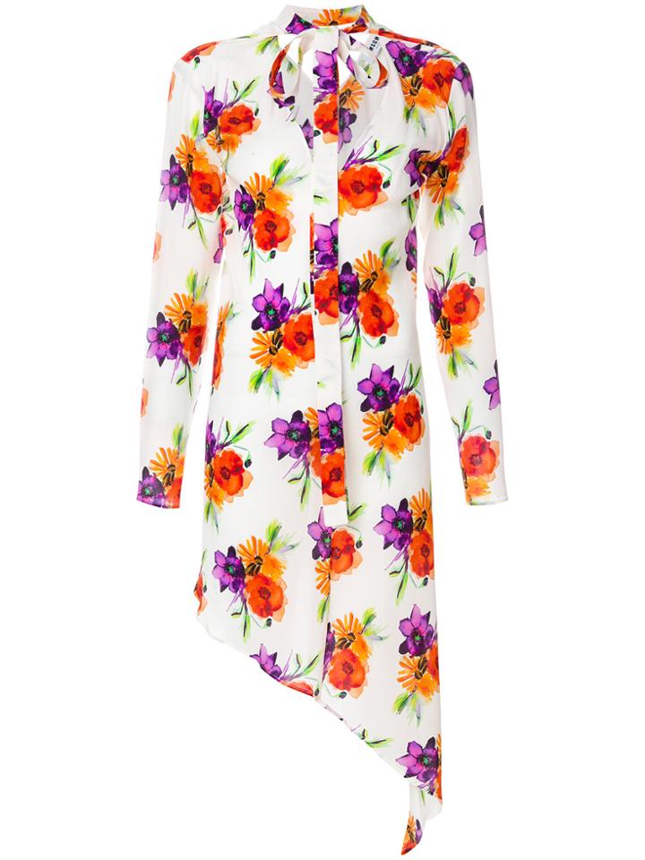 Msgm Floral Print Asymmetric Dress - White
